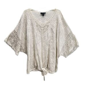 Lane Bryant Womens Tie Front Top Size 26/28 White Fully Embroidered Crochet